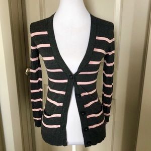LOFT Sweaters pink & dark grey striped cardigan